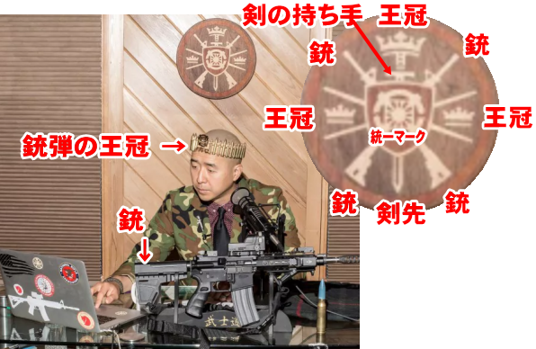 文亨進氏はサンクチュアリ教会のロゴを銃と剣と王冠にした。